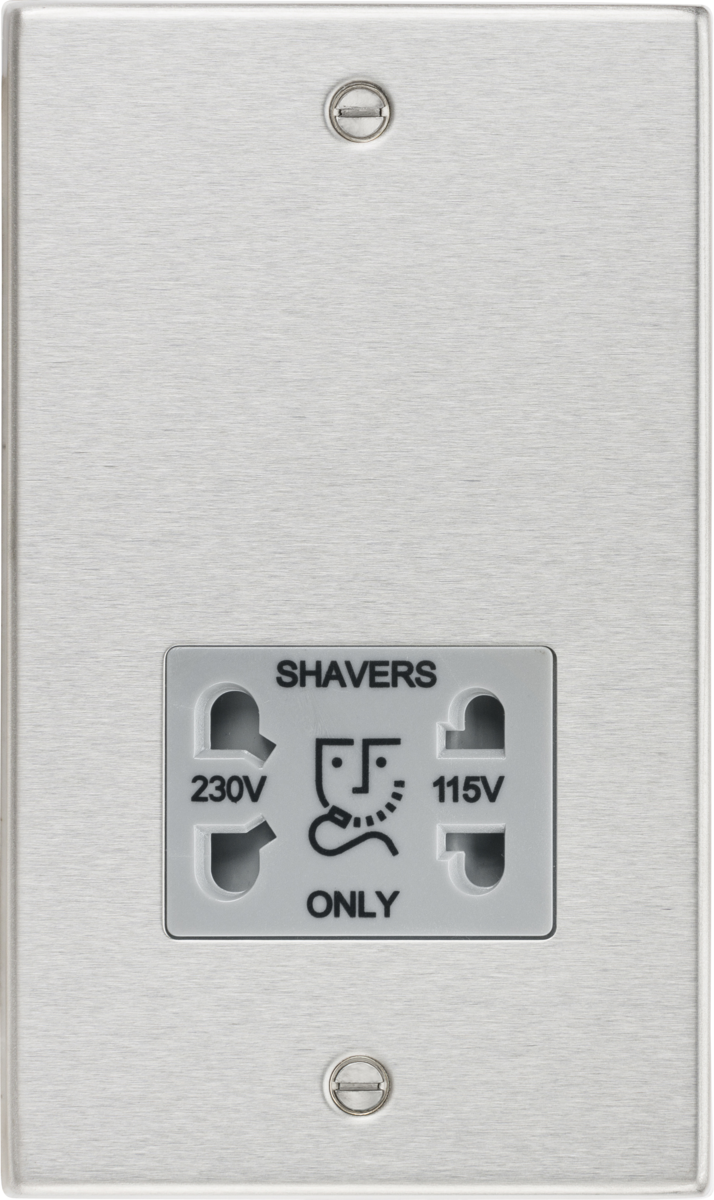 115/230V Dual Voltage Shaver Socket - Brushed Chrome with Grey Insert