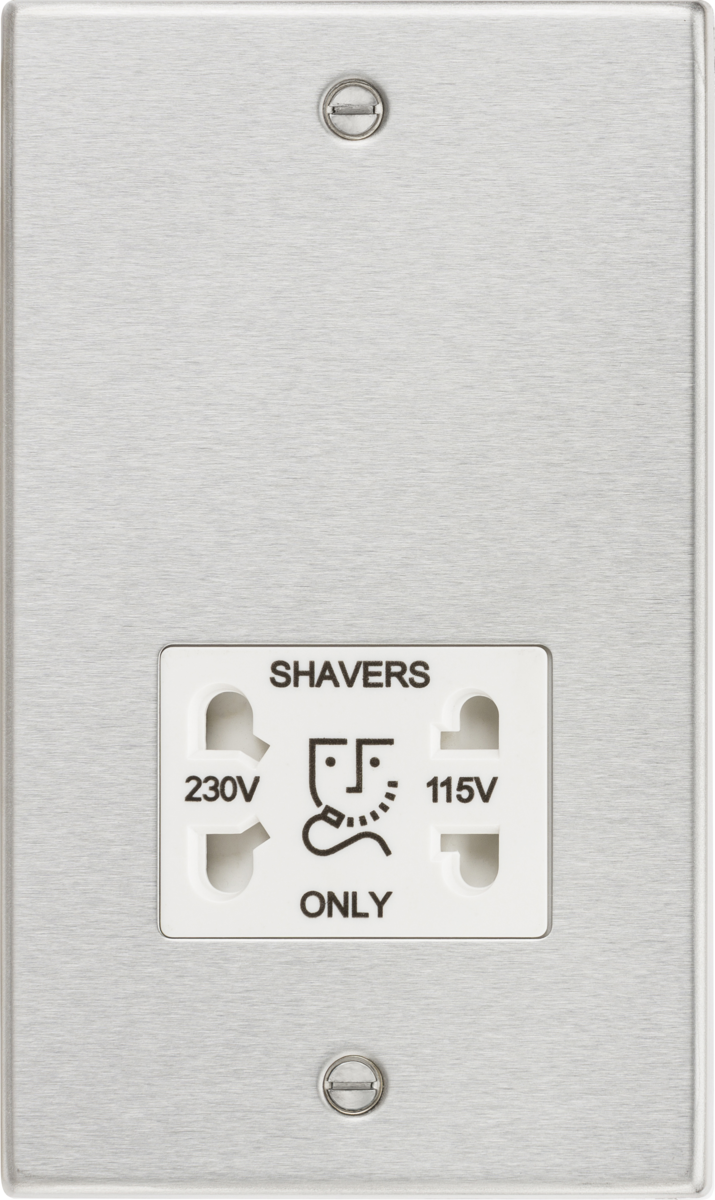 115/230V Dual Voltage Shaver Socket - Brushed Chrome with White Insert