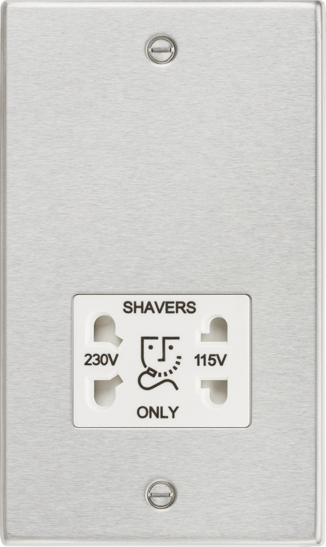 115/230V Dual Voltage Shaver Socket - Brushed Chrome with White Insert