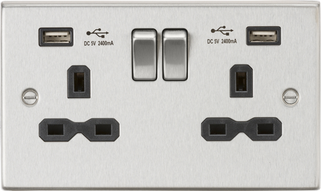 13A 2G SP Switched Socket with Dual USB A+A in Brushed Chrome.