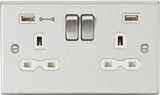 13A DP Switched Socket with Dual USB A+A - Brushed Chrome