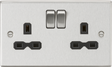 13A 2G DP Switched Socket - Brushed Chrome with Black Insert