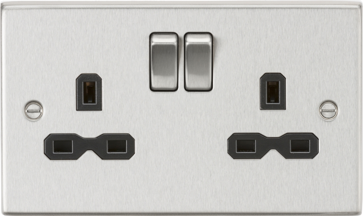 13A 2G DP Switched Socket - Brushed Chrome with Black Insert