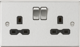 13A 2G DP Switched Socket - Brushed Chrome with Black Insert