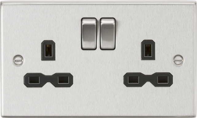13A 2G DP Switched Socket - Brushed Chrome with Black Insert