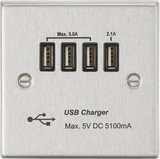 230V Quad USB-A Charger Outlet - Brushed Chrome with Black Insert