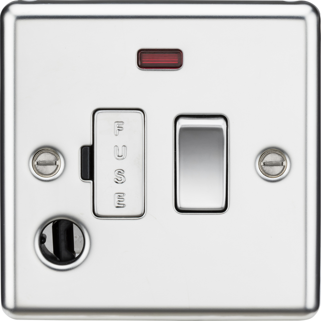 Polished Chrome 13A Switched Fused Spur Unit with Neon & Flex Outlet