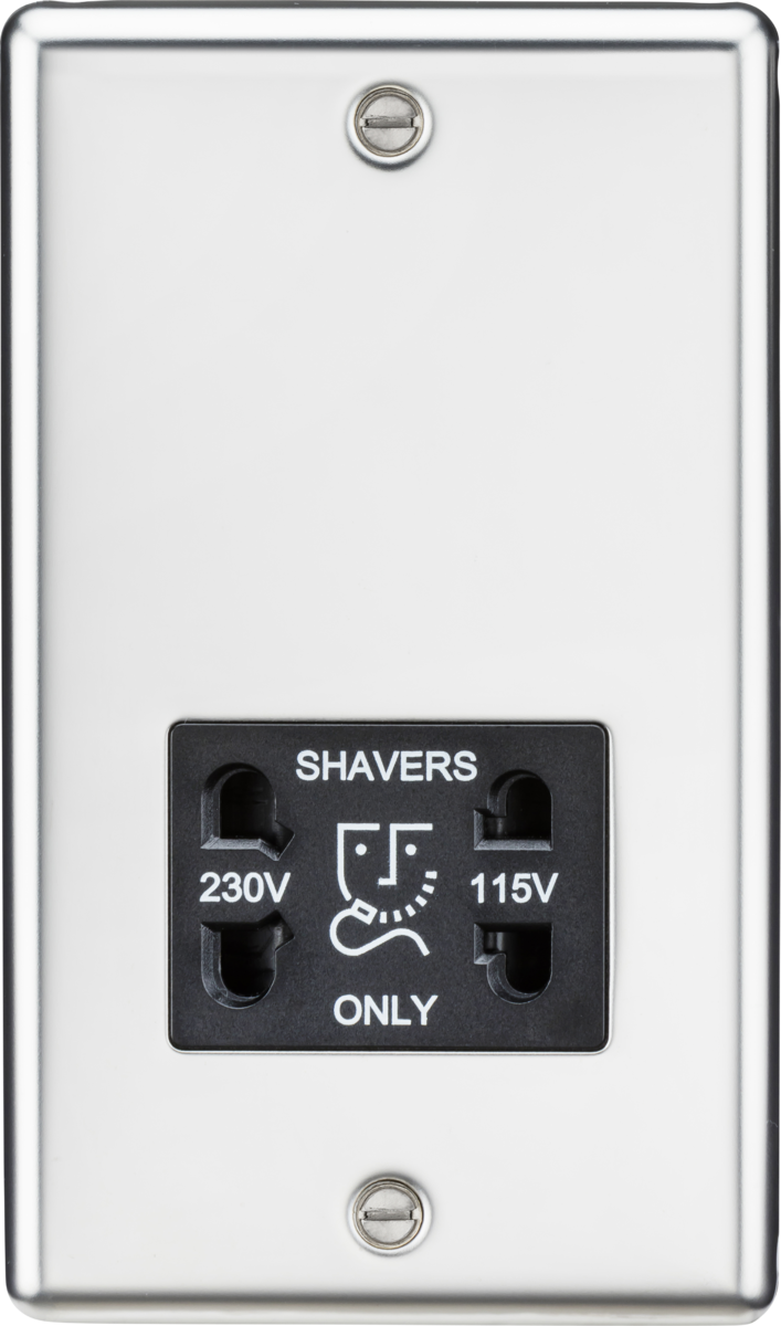 Dual Voltage Shaver Socket - Polished Chrome Rounded Edge