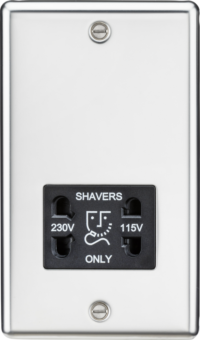 Dual Voltage Shaver Socket - Polished Chrome Rounded Edge