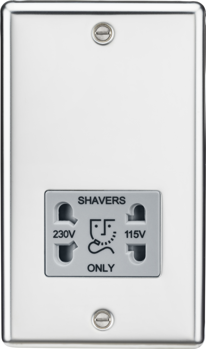 115/230V Dual Voltage Shaver Socket - Polished Chrome with Grey Insert