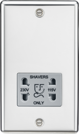 115/230V Dual Voltage Shaver Socket - Polished Chrome with Grey Insert