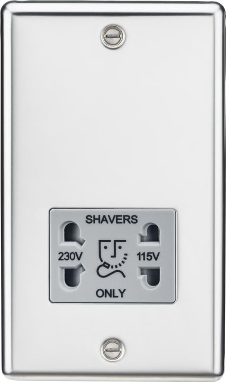 115/230V Dual Voltage Shaver Socket - Polished Chrome with Grey Insert