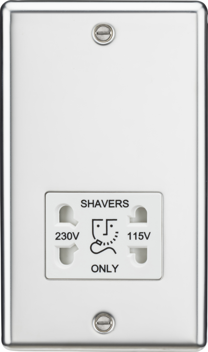 115/230V Dual Voltage Shaver Socket - Polished Chrome with White Insert