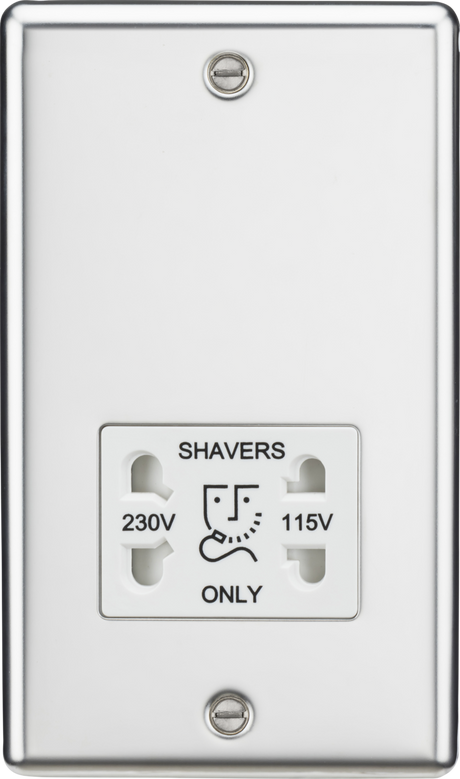 115/230V Dual Voltage Shaver Socket - Polished Chrome with White Insert