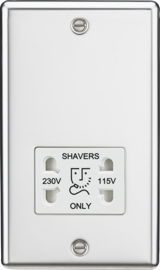 115/230V Dual Voltage Shaver Socket - Polished Chrome with White Insert