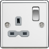 13A 1G DP Switched Socket - Polished Chrome with Grey Insert