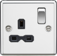 13A 1G DP Switched Socket - Polished Chrome with Black Insert