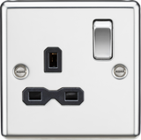 13A 1G DP Switched Socket - Polished Chrome with Black Insert