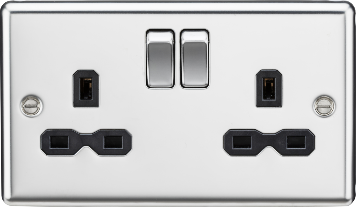 13A 2G DP Switched Socket - Polished Chrome with Black Insert
