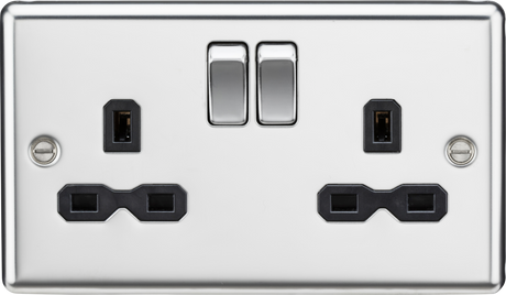 13A 2G DP Switched Socket - Polished Chrome with Black Insert