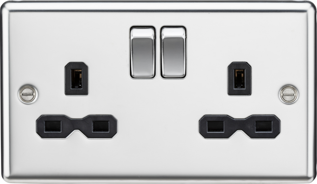 13A 2G DP Switched Socket - Polished Chrome with Black Insert