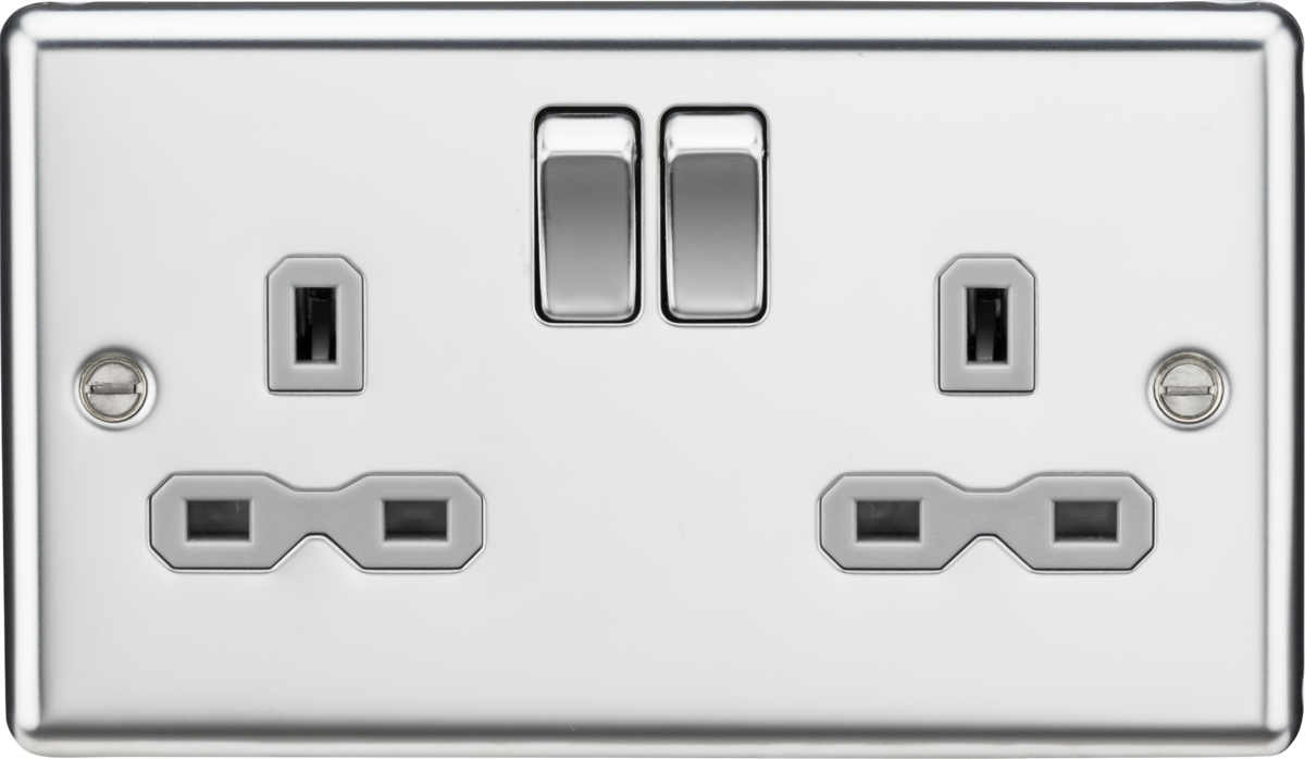 13A 2G DP Switched Socket - Polished Chrome with Grey Insert