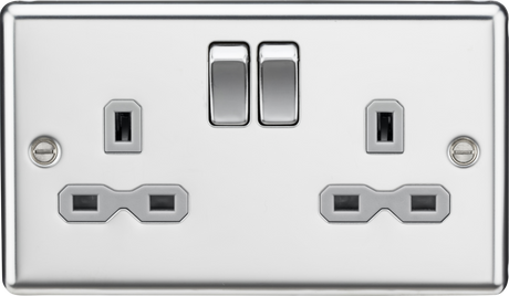 13A 2G DP Switched Socket - Polished Chrome with Grey Insert