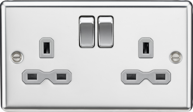 13A 2G DP Switched Socket - Polished Chrome with Grey Insert