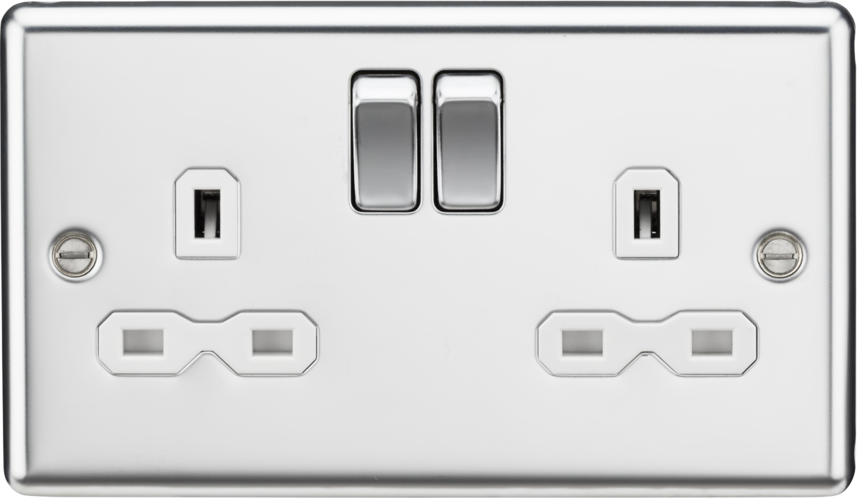13A 2G DP Switched Socket with Twin Earths - Polished Chrome