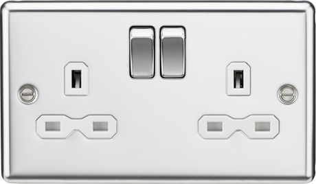 13A 2G DP Switched Socket with Twin Earths - Polished Chrome