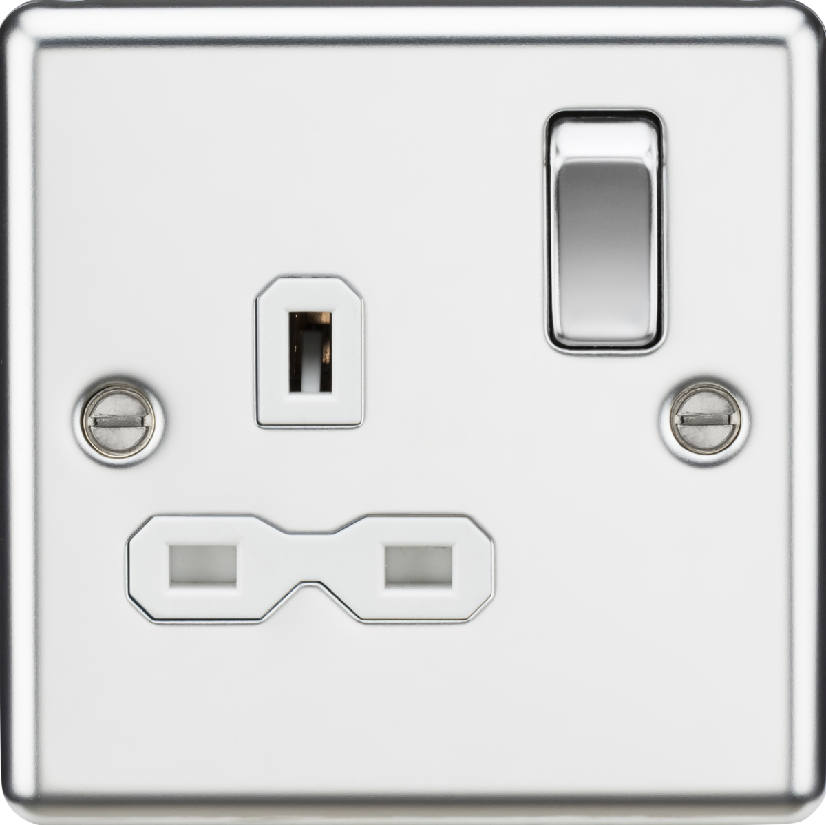 13A 1G DP Switched Socket - Polished Chrome with White Insert