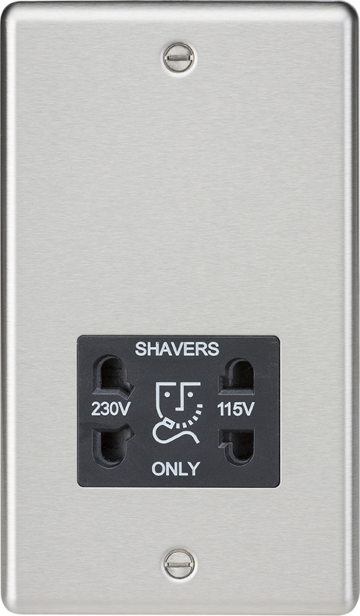 Brushed Chrome Dual Voltage Shaver Socket with Black Insert