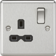 13A 1G DP Switched Socket Brushed Chrome with Black Insert