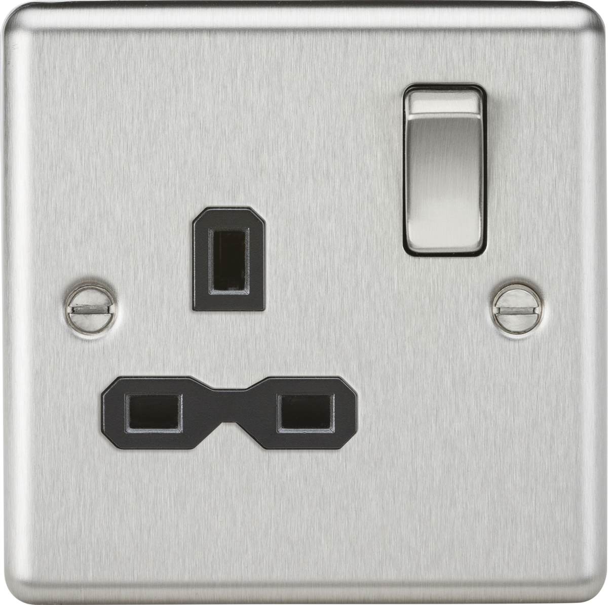 13A 1G DP Switched Socket Brushed Chrome with Black Insert