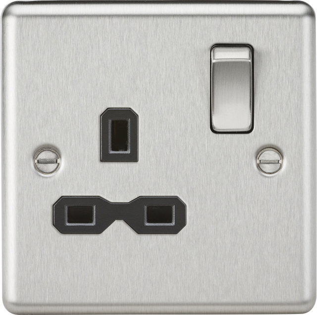 13A 1G DP Switched Socket Brushed Chrome with Black Insert