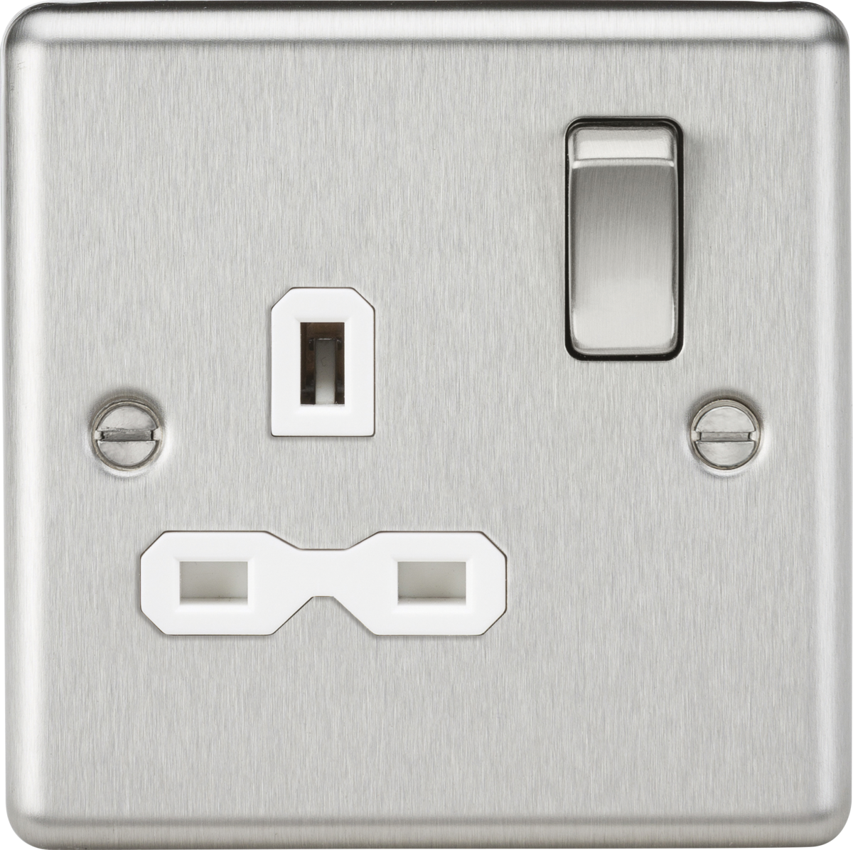 13A 1G DP Switched Socket - Brushed Chrome with White Insert