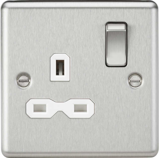 13A 1G DP Switched Socket - Brushed Chrome with White Insert