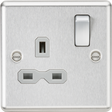 13A 1G DP Switched Socket - Brushed Chrome with Grey Insert
