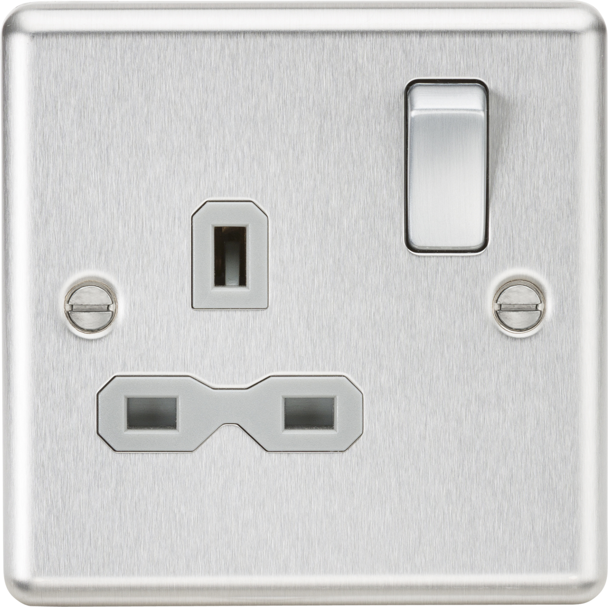 13A 1G DP Switched Socket - Brushed Chrome with Grey Insert