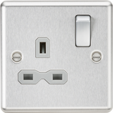 13A 1G DP Switched Socket - Brushed Chrome with Grey Insert
