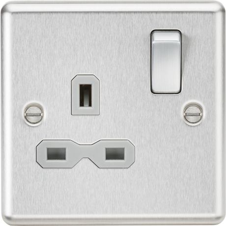 13A 1G DP Switched Socket - Brushed Chrome with Grey Insert