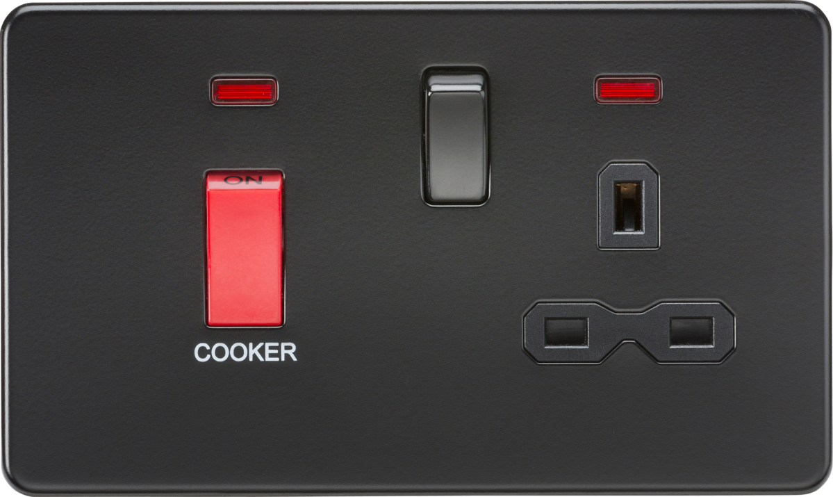 45A DP Switch & 13A Socket with Neons in Matt Black