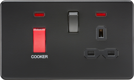 45A DP Switch & 13A Socket with Neons in Matt Black