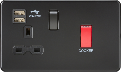 45A DP Switch & 13A Switched Socket with Dual USB Charger - Matt Black