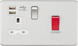 Brushed Chrome 45A DP Switch & 13A Switched Socket with Dual USB Charger