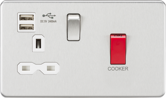 Brushed Chrome 45A DP Switch & 13A Switched Socket with Dual USB Charger