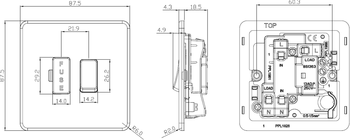 13A Switched Fused Spur Unit - Anthracite - Side View