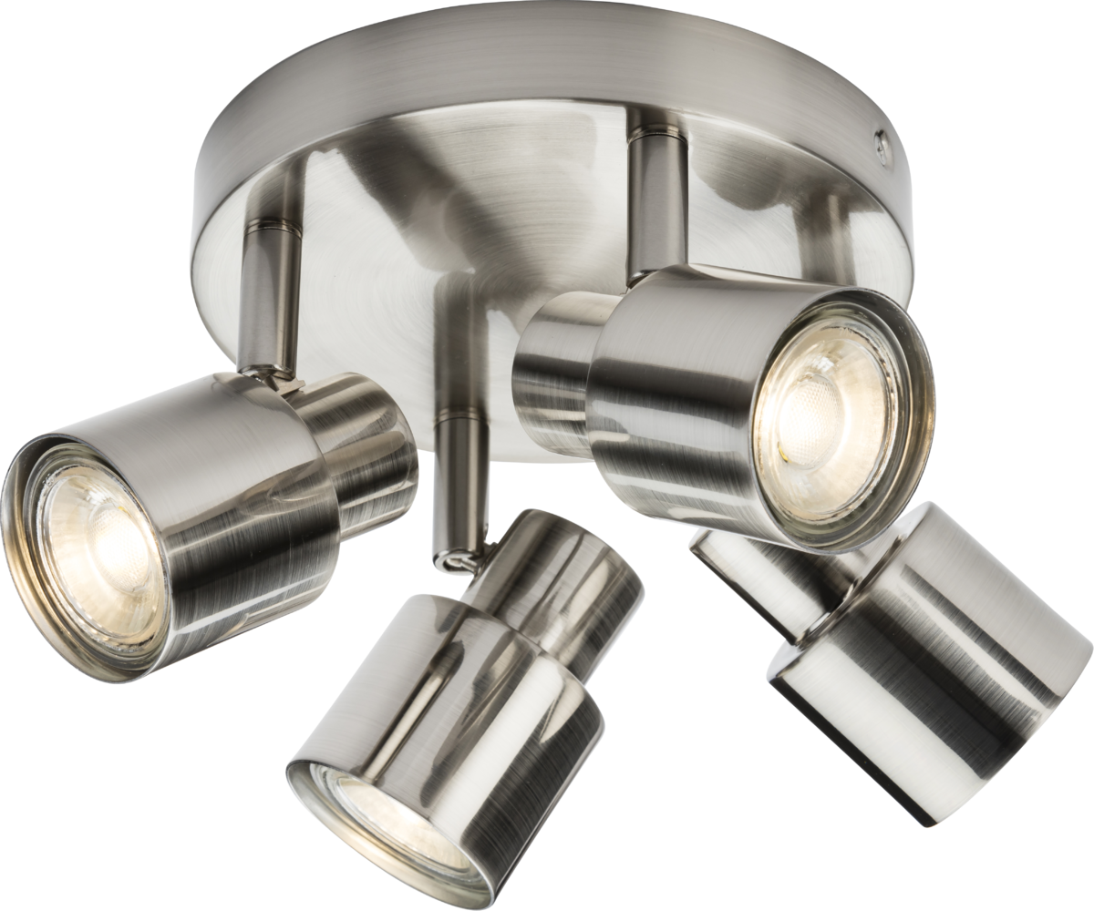 230V GU10 Quad Spotlight - Brushed Chrome with Adjustable Heads