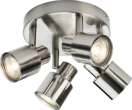 230V GU10 Quad Spotlight - Brushed Chrome with Adjustable Heads