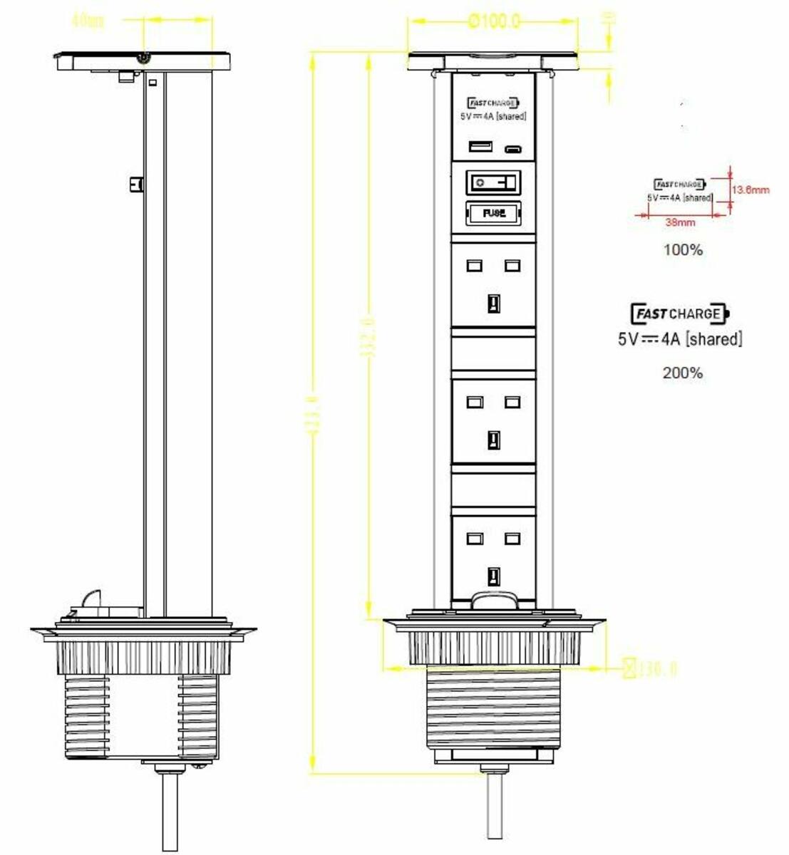 Knightsbridge IP54 3G Pop-Up Socket, close-up view